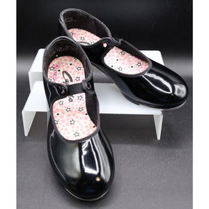 Capezio Black Patent Girls Size 13.5 M Classic Mary Jane‎ Tap Shoes Very Nice